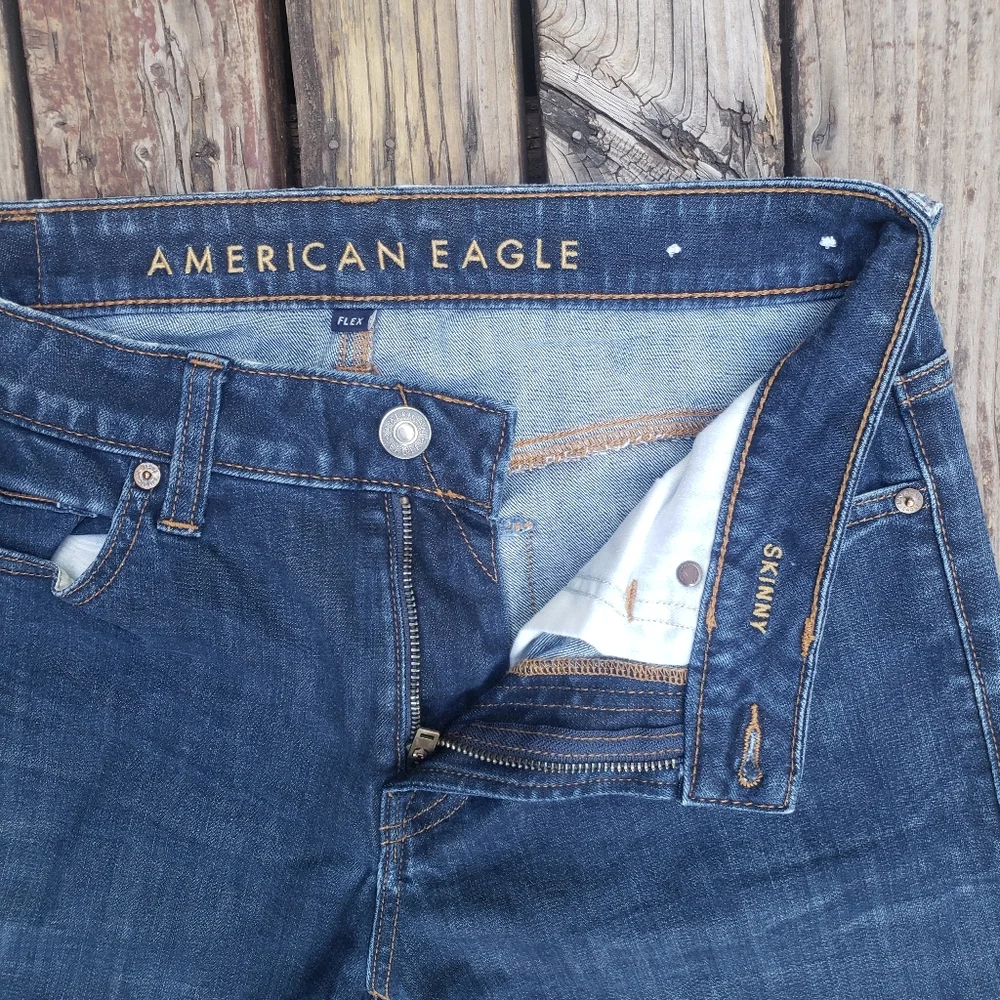 American Eagle Outfitters FLEX Dark Blue and Distressed Jeans - 32x34